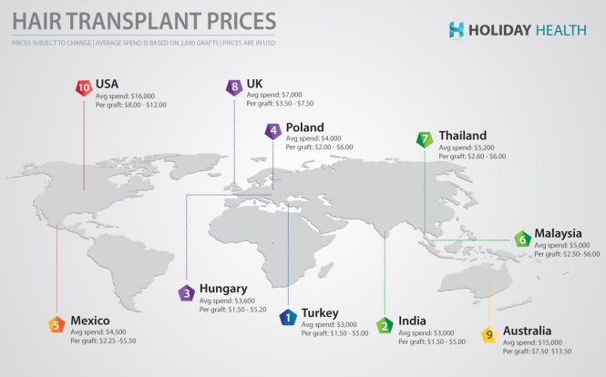 Hair transplant costs global map